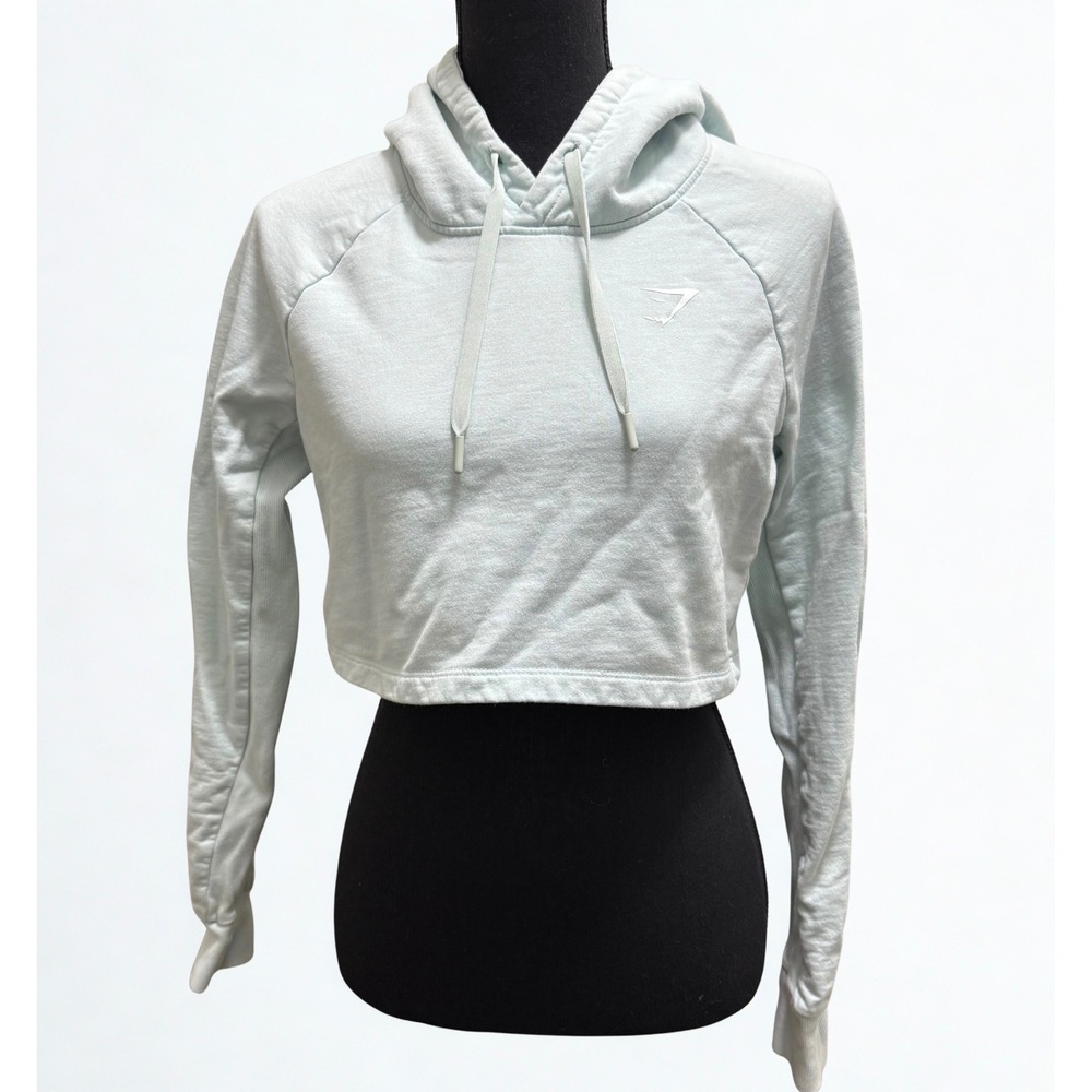 Gymshark Light Blue Cropped Hoodie Sweatshirt‎ Long Sleeve Size S